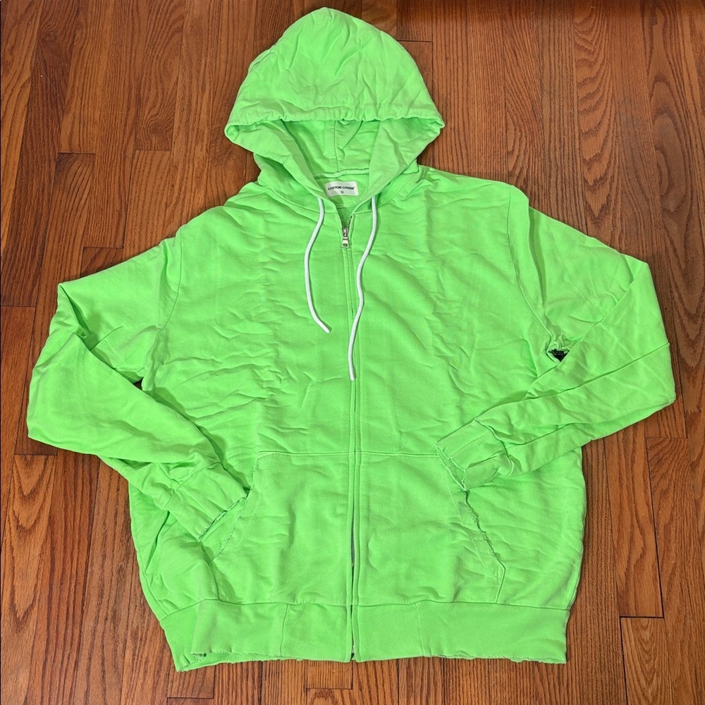 Cotton Citizen Full‎ Zip Hoodie Distressed Lime Green size XL NWT